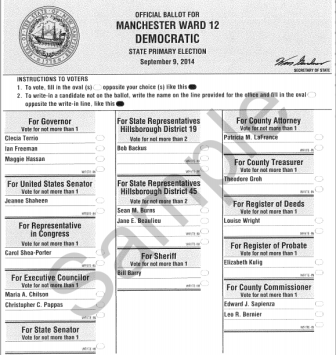 Sample primary election ballot for Ward 12.