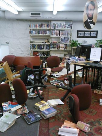 Damage to the West Library due to a burst pipe.