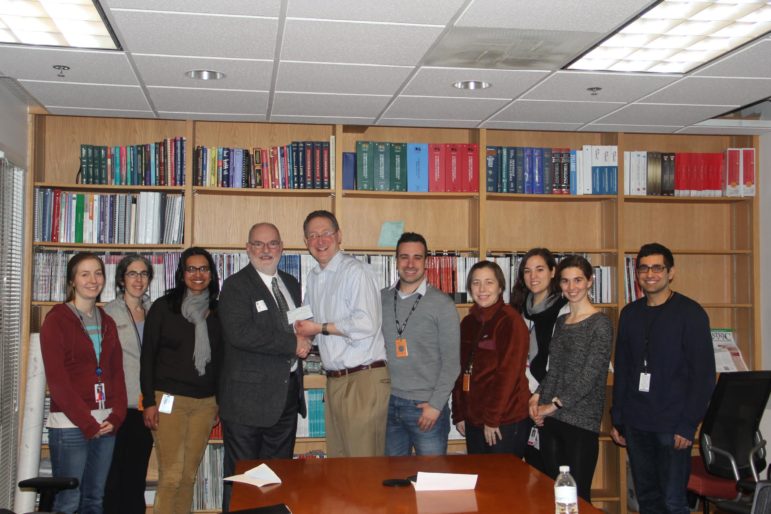Second Wind Foundation for Pulmonary Fibrosis President Ron Geoffroy and Dr. Andrew Tager, center. Other's pictured:  Katharine Black, MD,  Rachel Knipe, MD, David Lagares, MD,  Neil Ahluwalia, MD, Flavia Castelino, MD, Veronica Pace, MD, Paula Grasberger, MD