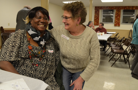 Mary George, left, and Carol, a Manchester resident, enjoyed the fellowship of the Communication Cafe.