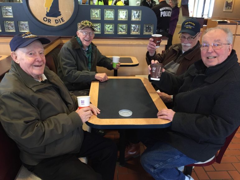 Clockwise from left, Bob Freeman, Paul Plante, Bill Kuslaka and John Milne, enjoying free coffee at McDonald's.