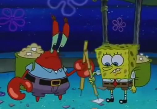 Who lives in the ocean under the sea picking up trash? Earth Day Sponge Bob Square Pants.