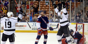 Michael Mersch had a hat trick as the Monarchs took Game 2 from the Hartford Wolf Pack, 7-4: