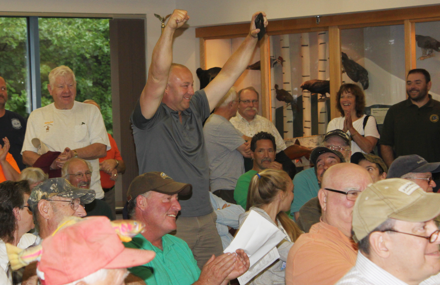 Nathaniel Jones of Northfield reacts to his name being called as a Moose Lottery winner.