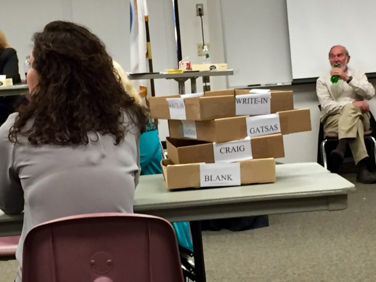 Once counted, ballots end up in one of four bins, Gatsas, Craig, Blank or Write-In.