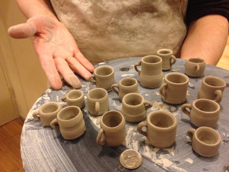 Lori Rollason, mini-mugs in progress.