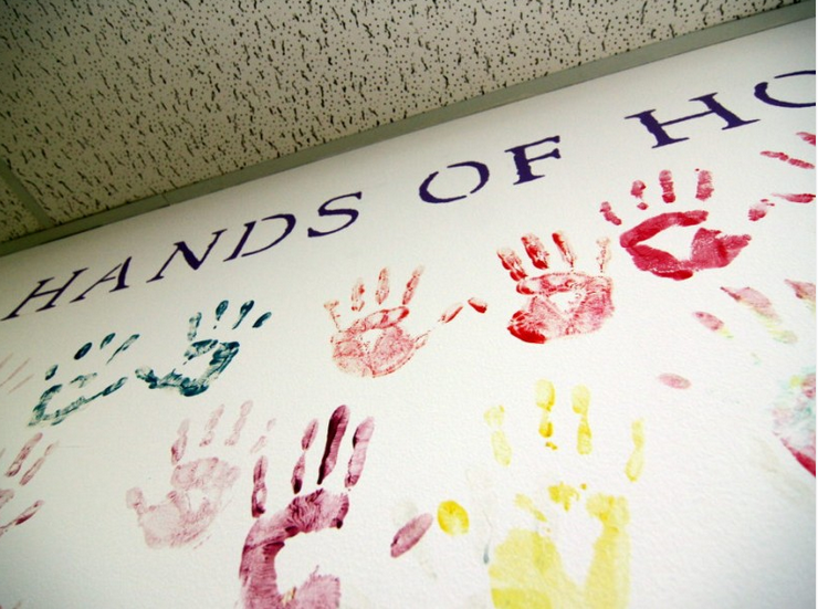 The Hands of Hope wall at the Nashua Child Advocacy Center, where children who've been victims of abuse leave their mark as they find their way out of the darkness through counseling from caring adults.