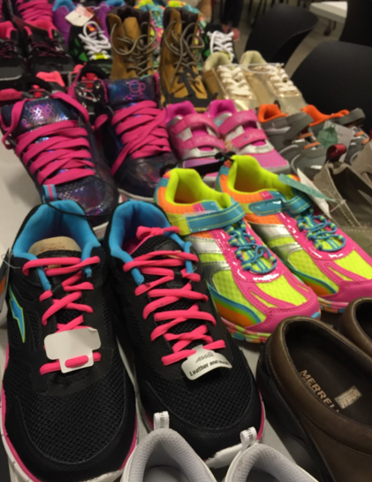 Just a few of the many donated shoes that will be available to kids in need within the Manchester school district.
