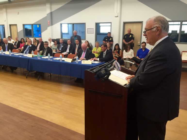Mayor Ted Gatsas addresses the Governor's Commission regarding the Safe Station program.