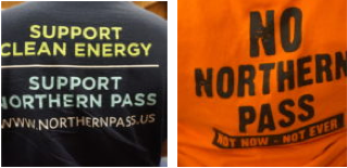 Dueling shirts at the final Northern Pass public meeting.
