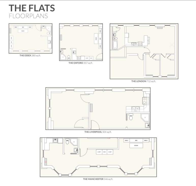 There are five different floor plans for units at The Flats.