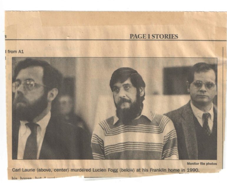 Convicted murderer Carl Laurie, center, is pictured with the lawyers who originally defended him, Albert W. Scherr, left, and James Moir in this clipping from the Concord Monitor in the 1990s. Laurie's conviction was overturned in 1995 because prosecutors allowed a police detective who had been disciplined for dishonesty provide key testimony against him. The state Supreme Court case State v. Laurie prompted prosecutors to keep 'Laurie' lists of police officers with potential credibility issues for possible disclosure to the defense .