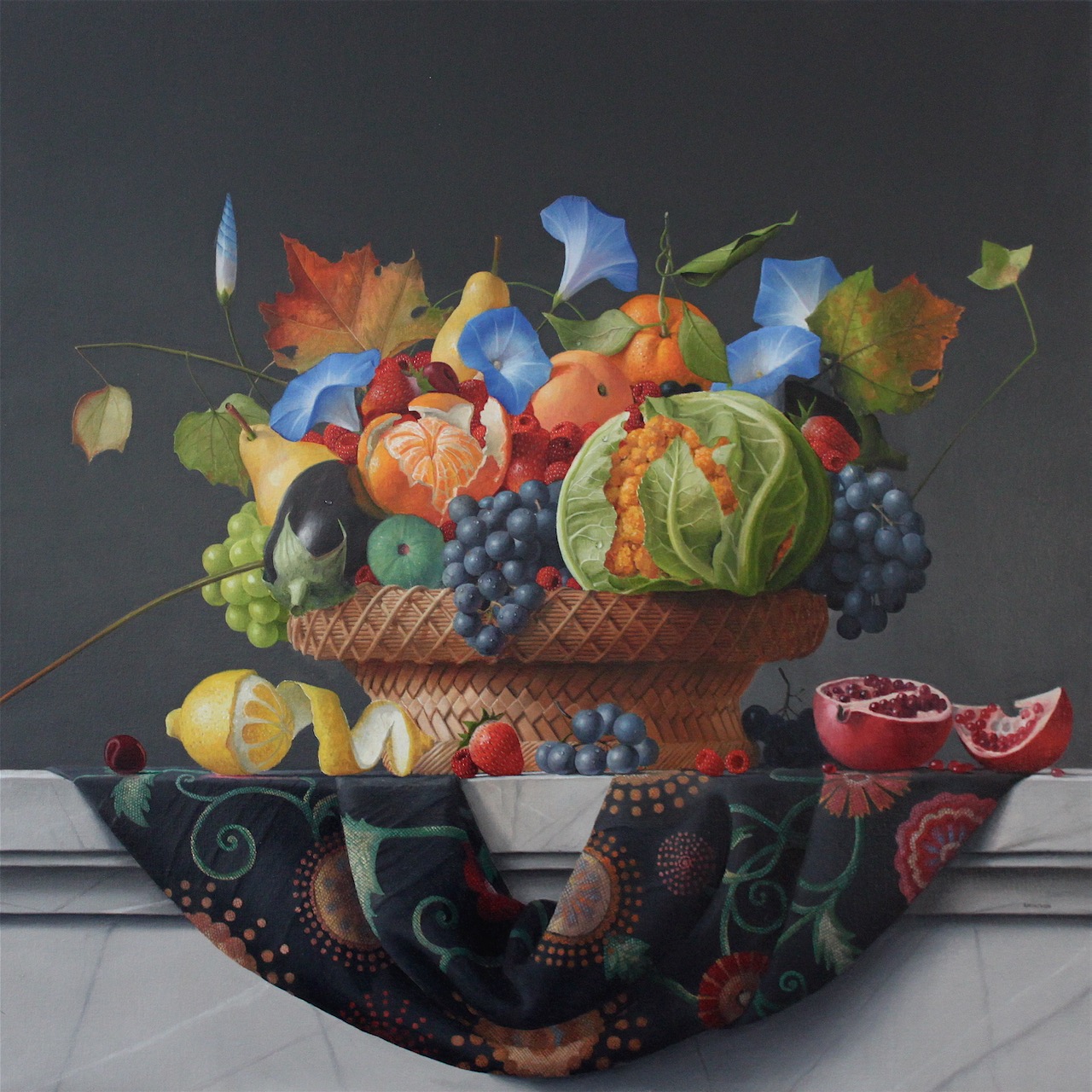 Aponovich Basket of Fruit and Vegetables oil on canvas 26in x 26in