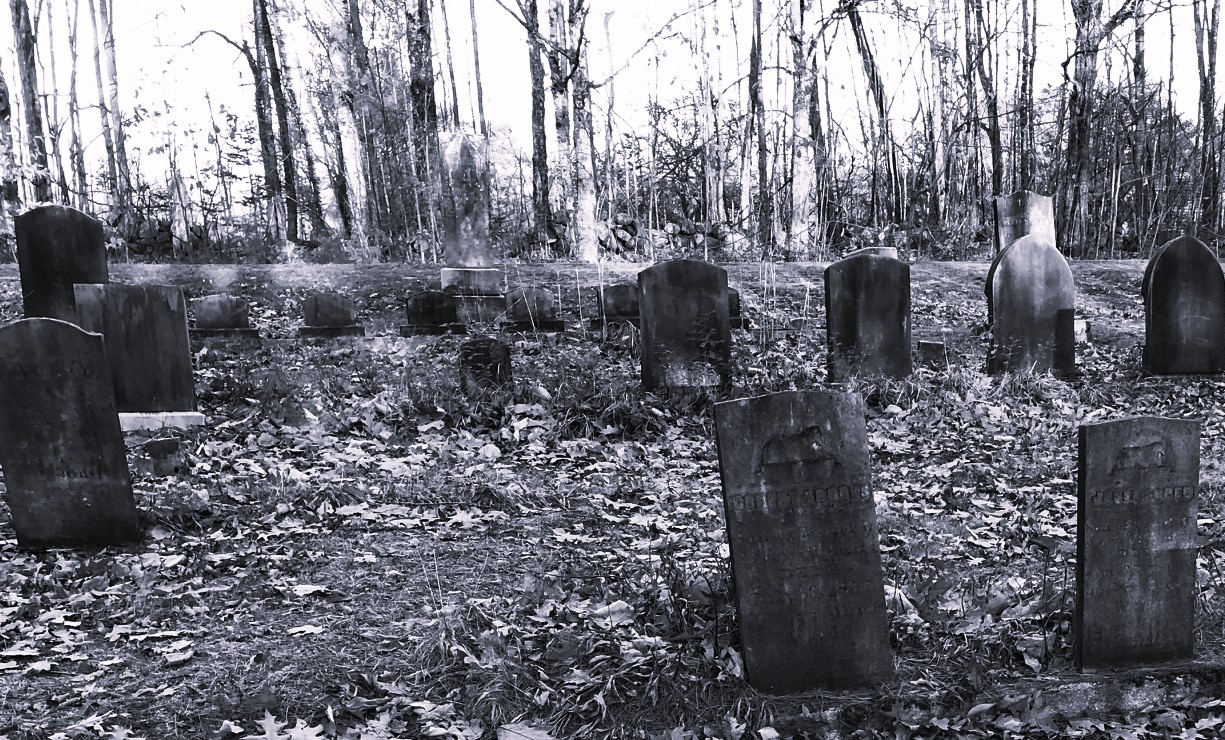 scary cemetary black and white