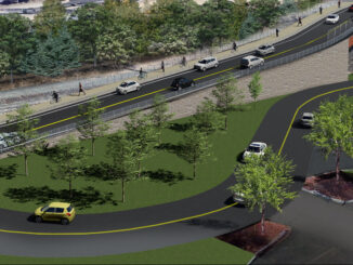Alongside a new pedestrian bridge over Granite Street, a new roadway connector from Elm Street to Willow Street, a completed half-mile of rail trail and a new ‘peanut roundabout’ on South Willow Street, the biggest part of RAISE Manchester will be a new South Commercial Street Extension (pictured) that extends south from the Northeast Delta Dental Stadium area to a new bridge that offers egress over the active CSX rail line, even during active train crossings.