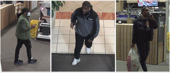 Surveillance images circulated by Manchester Police after theft of more than 50 Apple watches from Best Buy on South Willow Street.