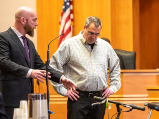 Assistant Hillsborough County Attorney Steven Gahan asks questions of Patrick Lessard of the Bike Barn. Lessard inspected the bicycle for Manchester Police after the fatal accident.